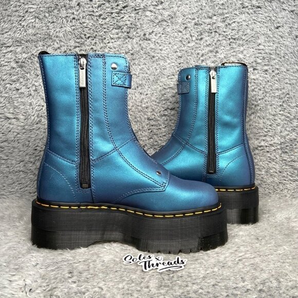 Dr. Martens Jetta Hi Max Metallic Leather Platform Boots Size 7 Women Deep Blue - Picture 6 of 8